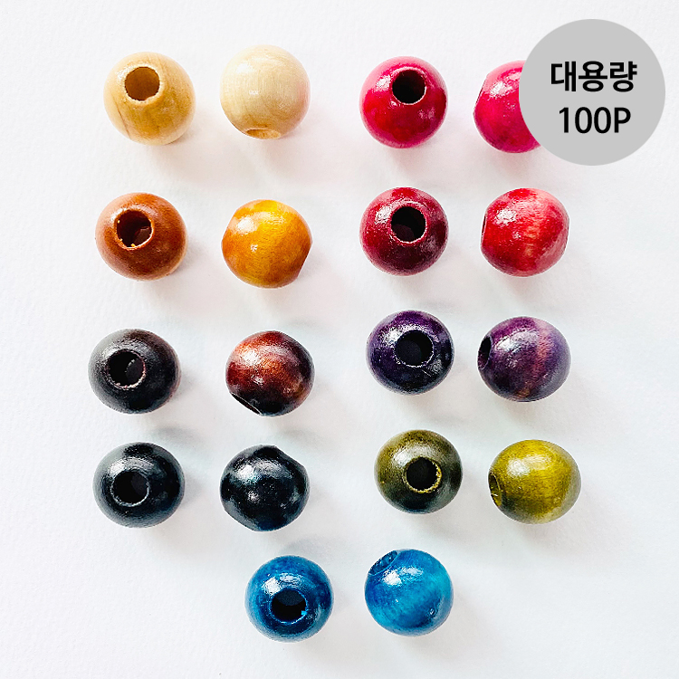 대용량100p) 국내제작 20mm 빅사이즈 컬러 나무구슬 우드구슬 - 상품 이미지