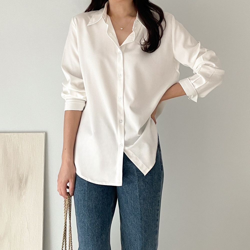 여성흰남방 흰색블라우스 흰셔츠 링클프리셔츠 제품 이미지