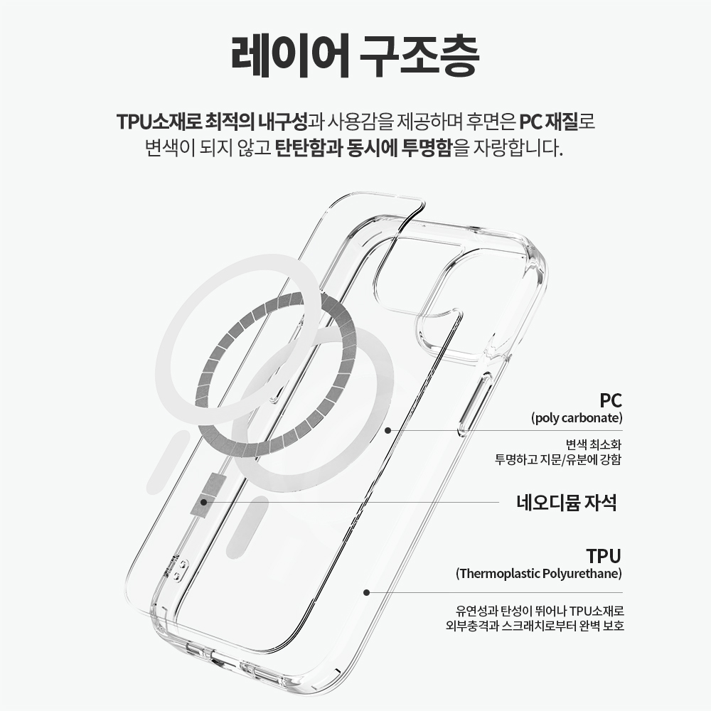 랩씨 변색 방지 맥세이프 케이스 2배 최강 자력 클리어 커버 C-Plus 투명, 아이폰15 - 상세 이미지 4