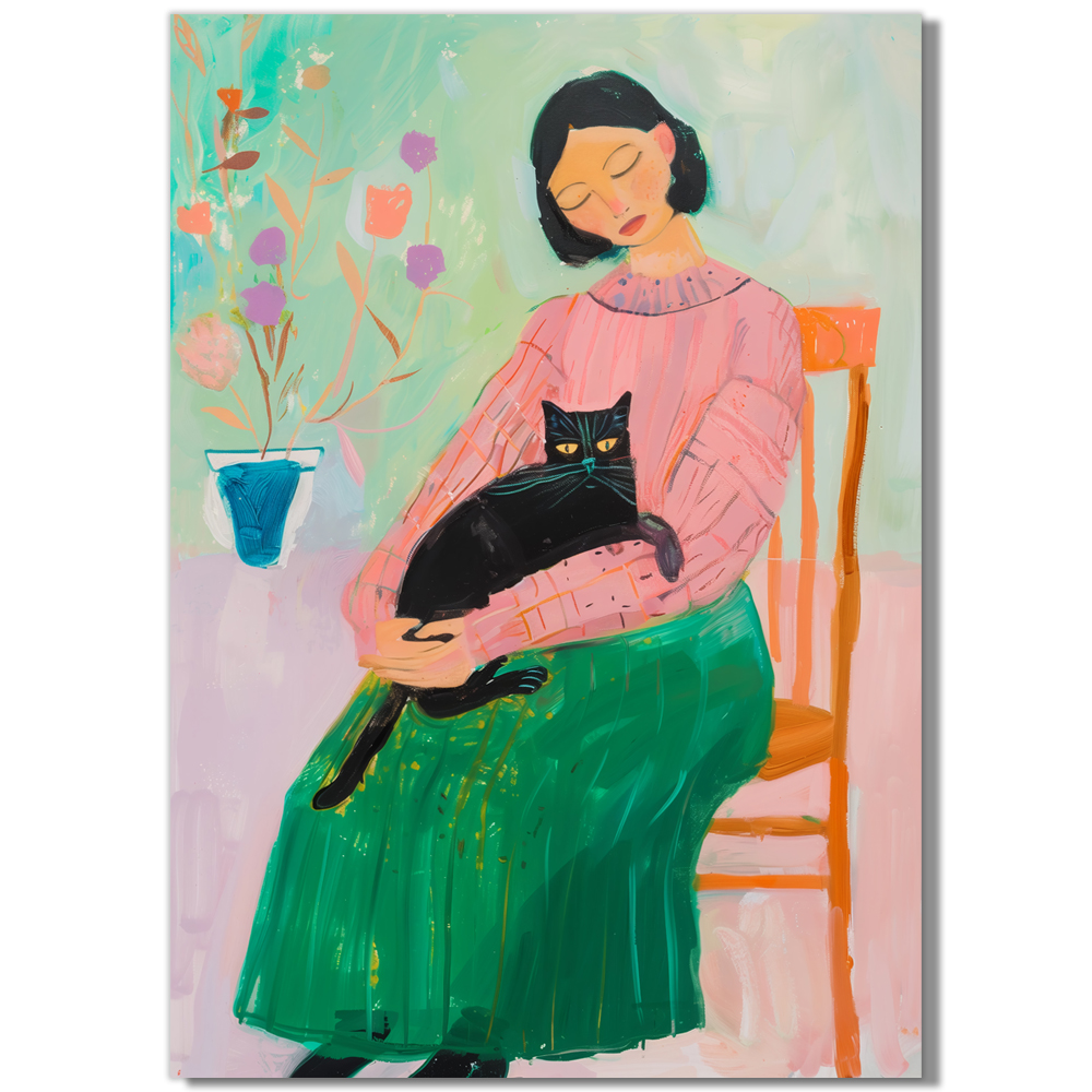 꽃과고양이 80cm x 80cm 무광화이트 알루미늄액자 고양이그림 - 상세 이미지 3