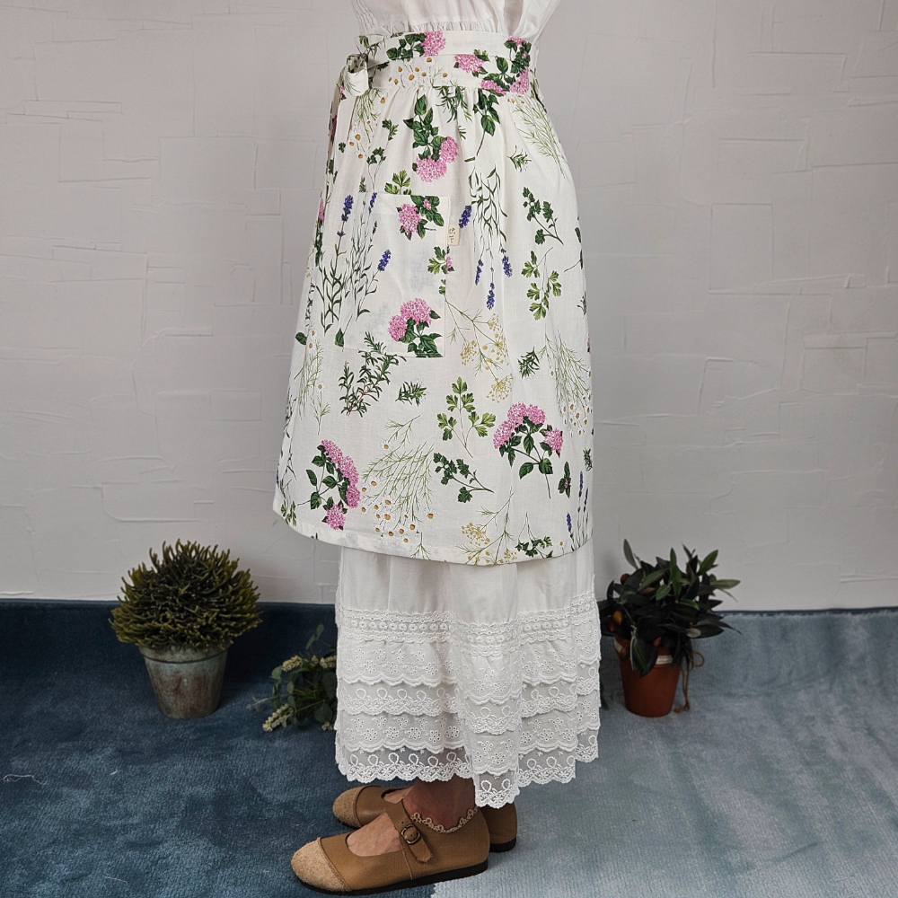 [허리앞치마] 린넨 방수 카페 공방 하프에이프런 허브 홈수니