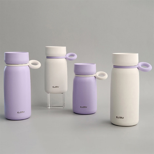각인텀블러 휴대용손잡이 보온병 퍼플 아이보리 보온보냉통330ml 460ml - 상품 이미지