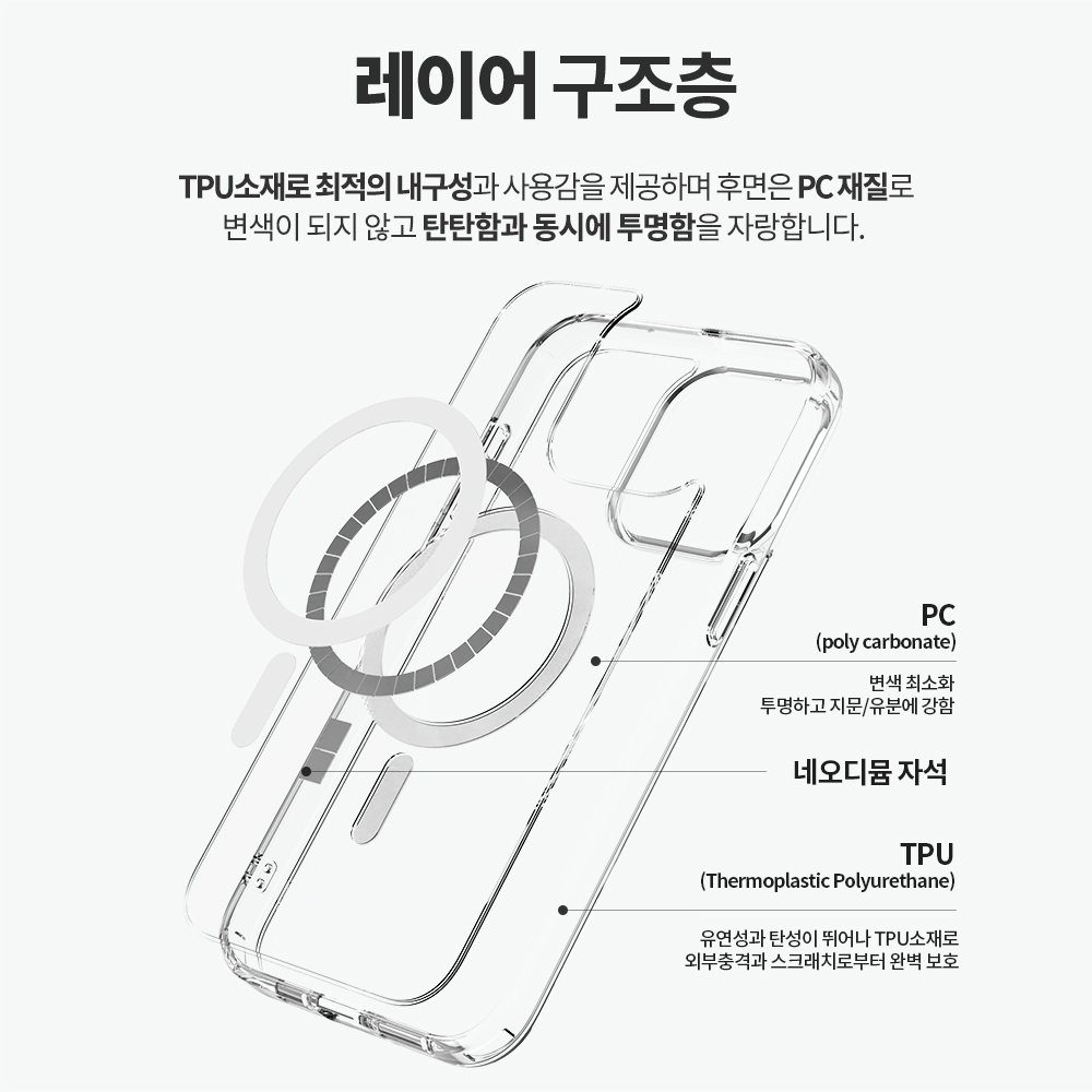랩씨 변색 방지 맥세이프 케이스 2배 최강 자력 클리어 커버 C-Plus 투명, 아이폰15 프로 - 상세 이미지 4