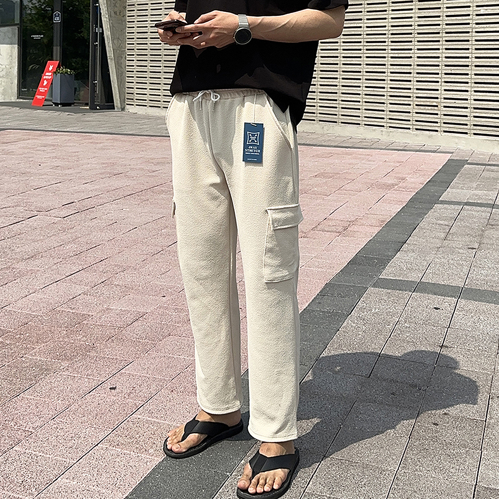 남자와이드팬츠 구김없는 밴딩 카고 팬츠 커플바지 - 상세 이미지 2