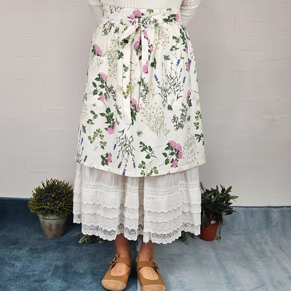 [허리앞치마] 린넨 방수 카페 공방 하프에이프런 허브 홈수니