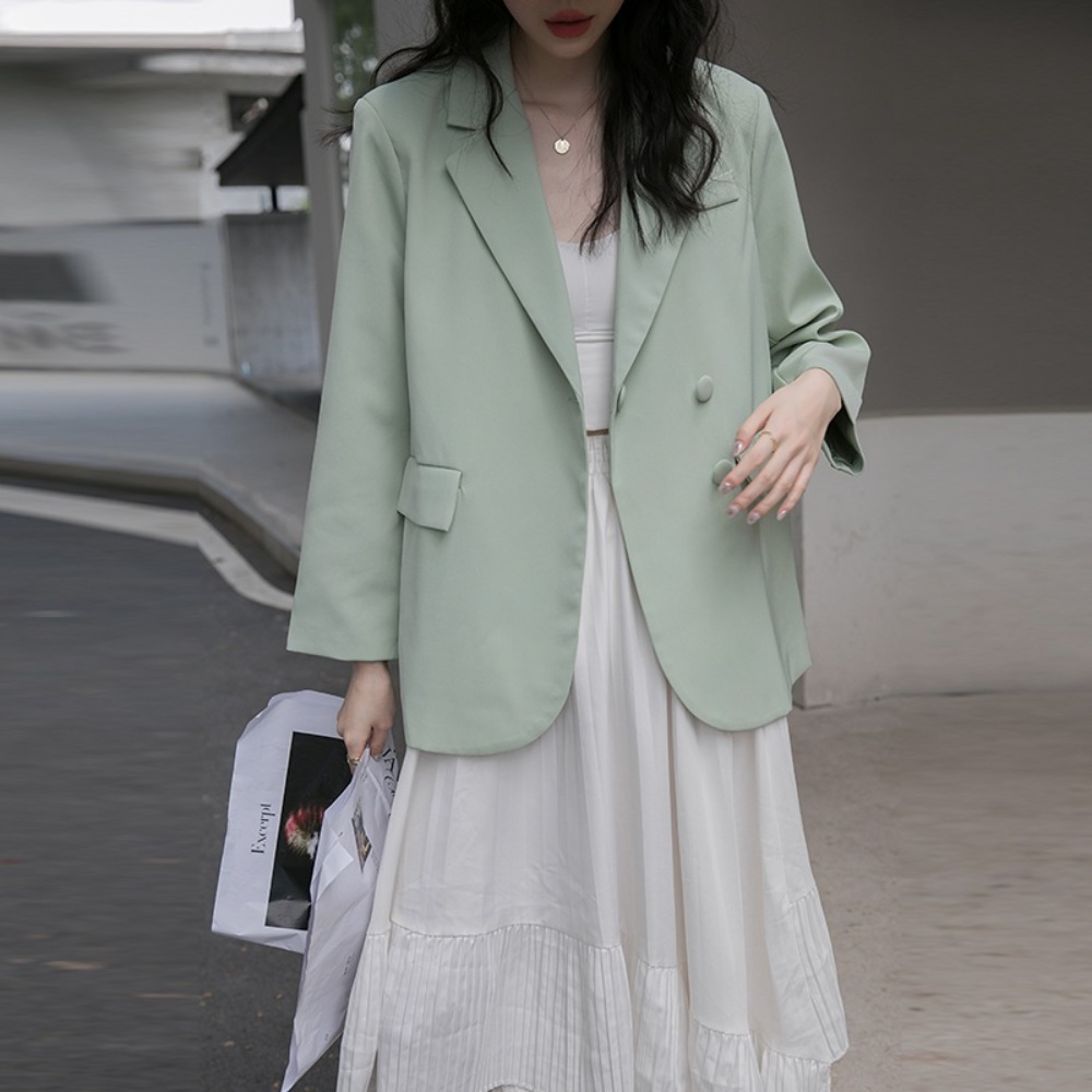 민트 빈티지 자켓 레트로 보이프렌드 루즈핏 출근 정장 여배우 패션 봄 가을 - 상품 이미지