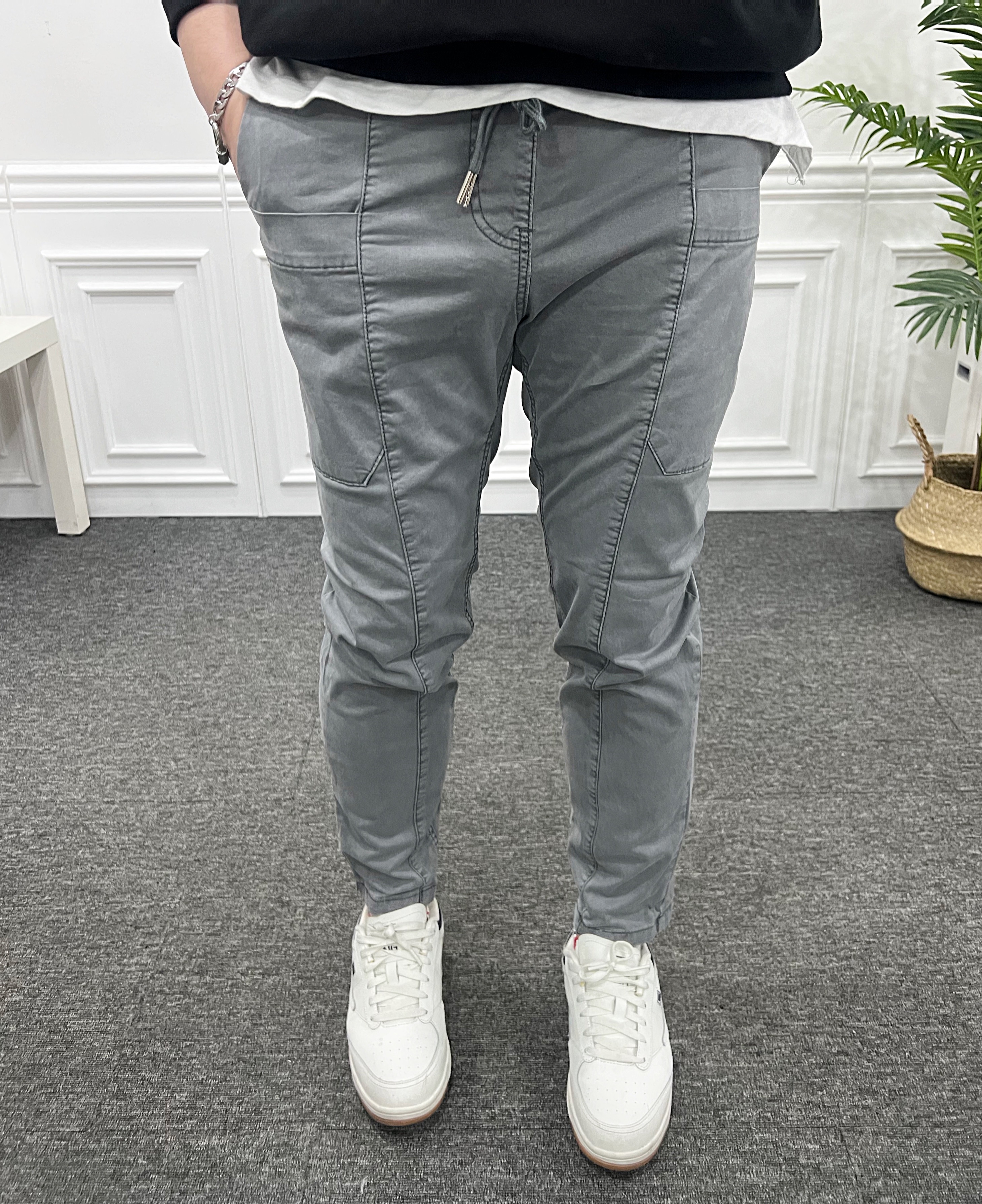 밴딩 피그먼트 앞포켓 절개 워싱 면팬츠 S-3XL 이미지 8