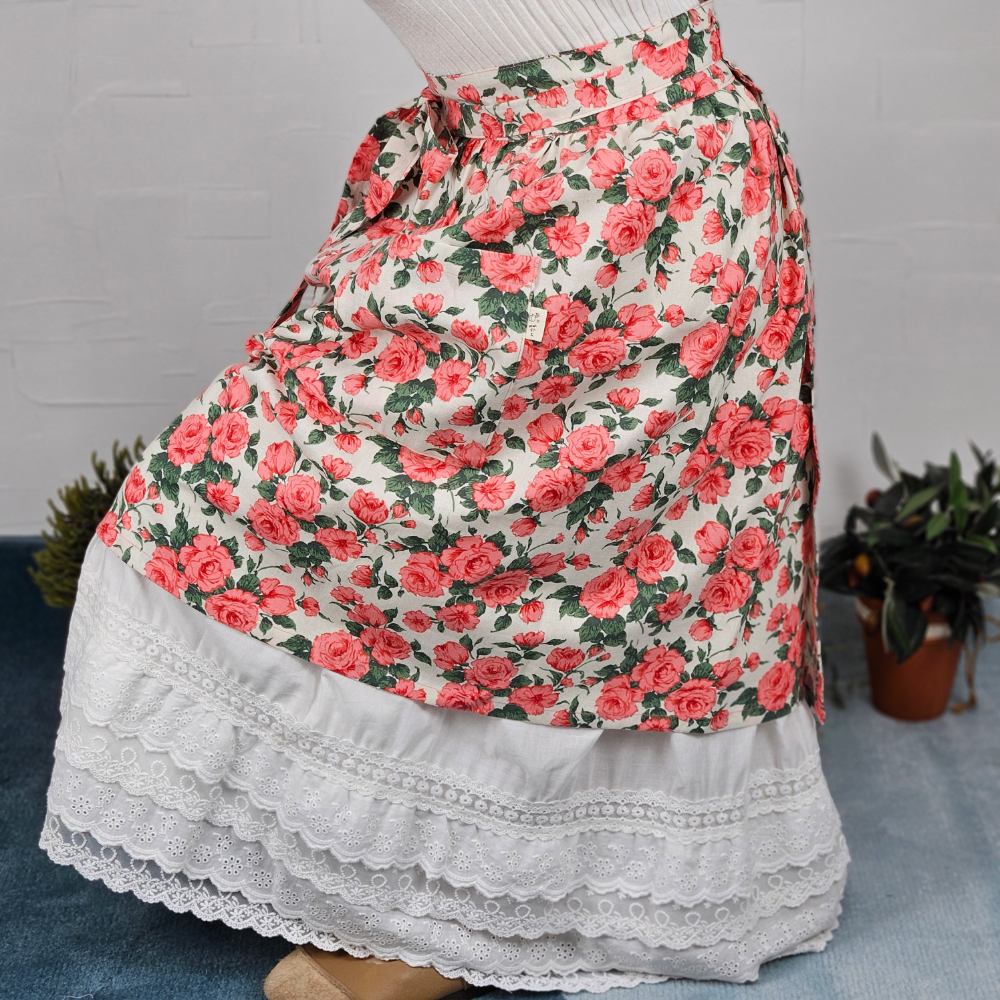 [허리앞치마] 린넨 방수 카페 공방 하프에이프런 플라워로즈 홈수니