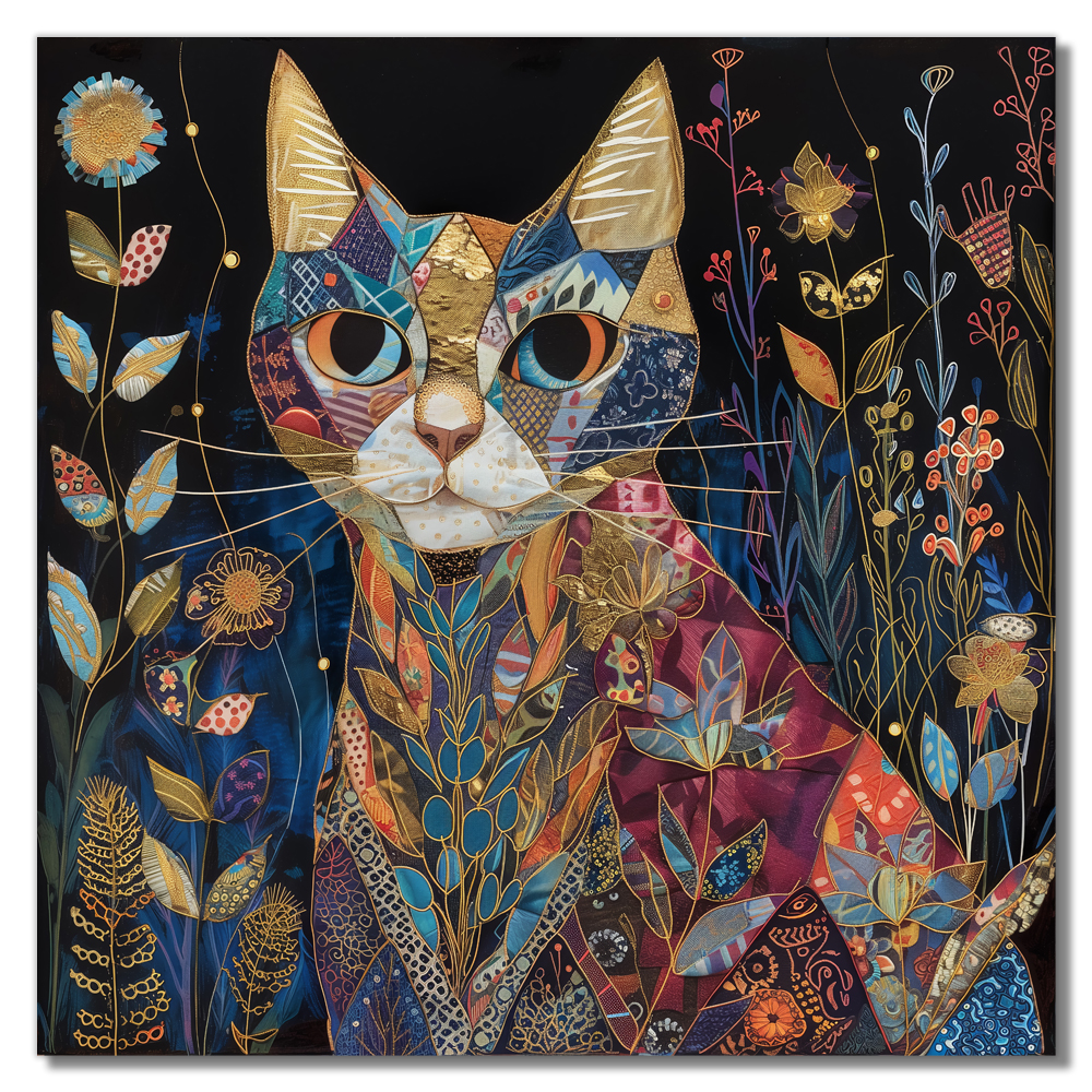 꽃과고양이 80cm x 80cm 무광화이트 알루미늄액자 고양이그림 - 상세 이미지 2