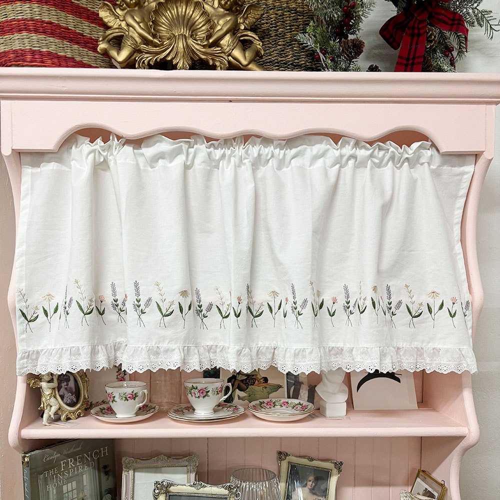 자수 플라워 주방 바란스 프릴 주방창문 커튼 가리개커튼