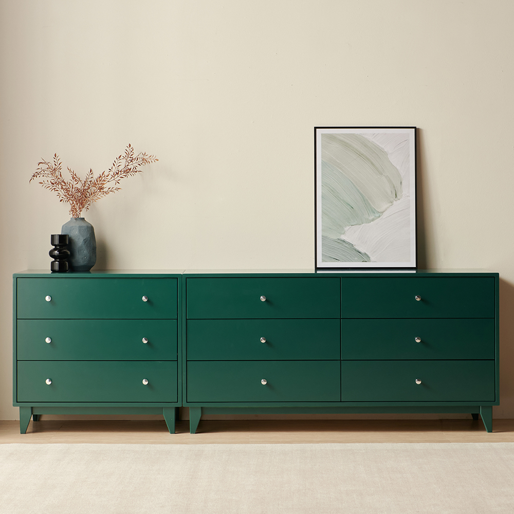 크로키 인테리어 광폭 드레스룸 와이드 원목 서랍장 1200x500x758mm, 3단, 그린 이미지 6