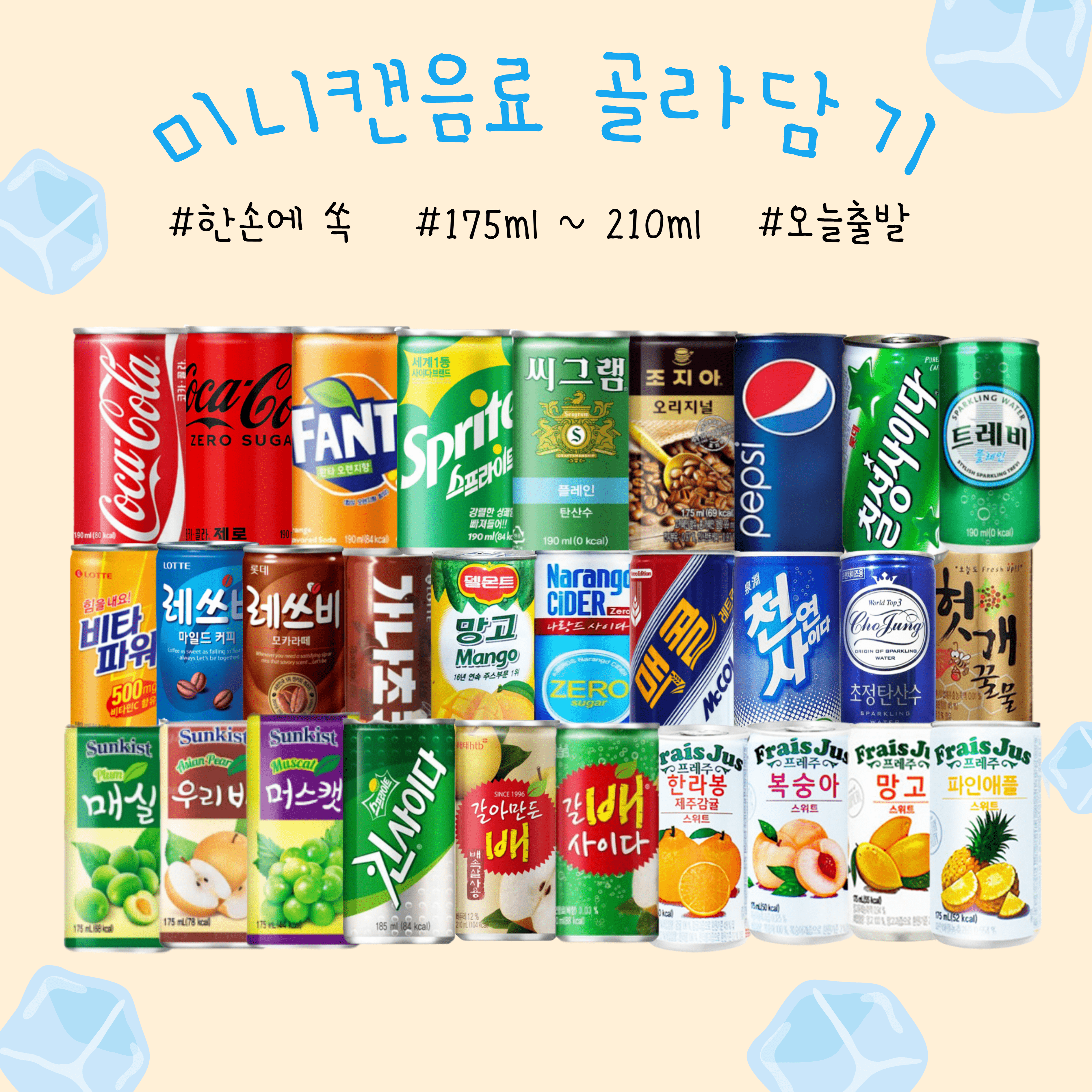 미니 캔음료 코카콜라 칠성사이다 밀키스 190ml 각10캔 총30캔 음료수 이미지 2