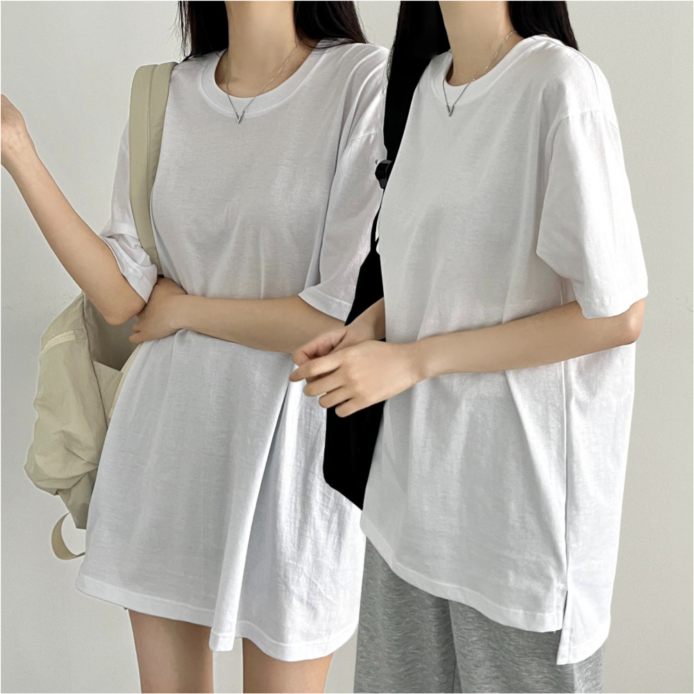 흰티 세미크롭 여성 반팔티 레이어드 이너티