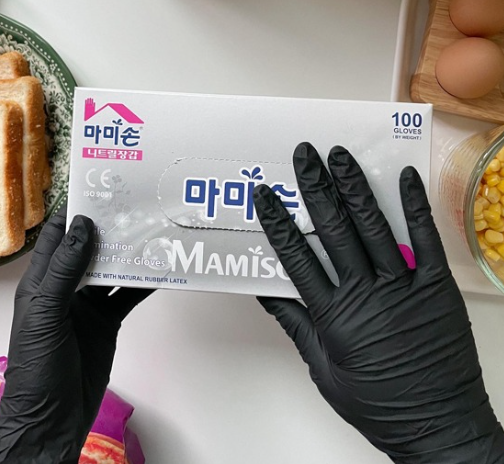 마미손 니트릴장갑 블랙 100매 소형 S 주방요리용 식품용 두꺼운 위생 만능 라텍스 검정 - 상세 이미지 3