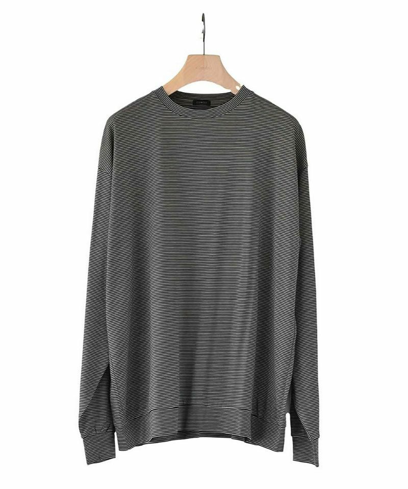 COMOLI 코모리 24SS 서머울 긴팔 티셔츠 크루 차콜 보더 Z01-05022 - 상품 이미지