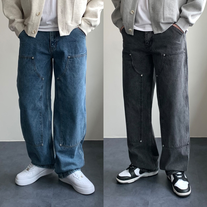 더블니데님 남자흑청데님 남자와이드청바지 - 상품 이미지
