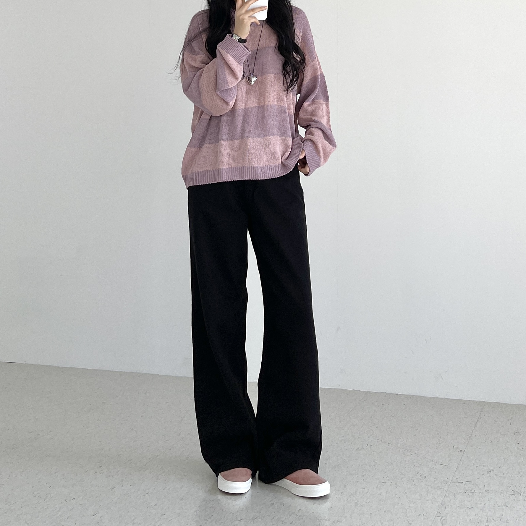 여성 와이드팬츠 크림색 블랙 봄 가을 여자 일자 면 코튼 통 면바지 아이보리 아우라진스 이미지 7