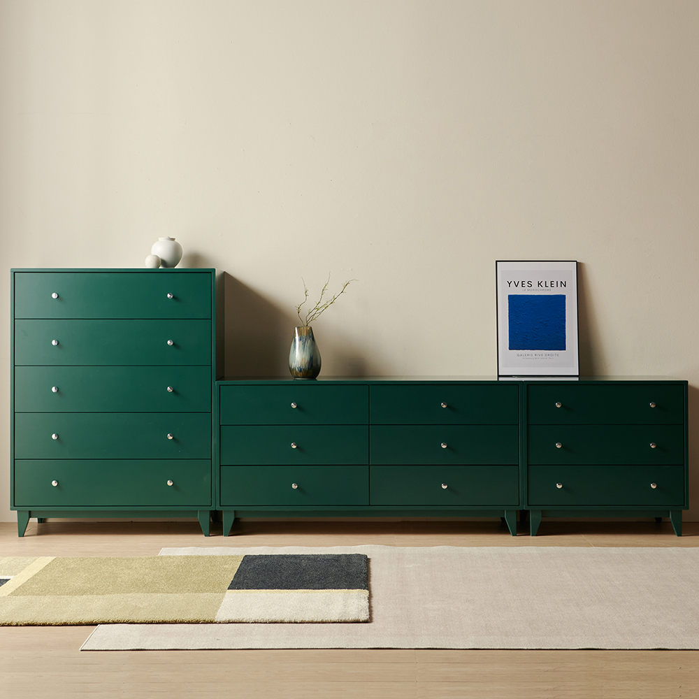 크로키 인테리어 광폭 드레스룸 와이드 원목 서랍장 1500x500x758mm, 3단, 그린 - 상세 이미지 5