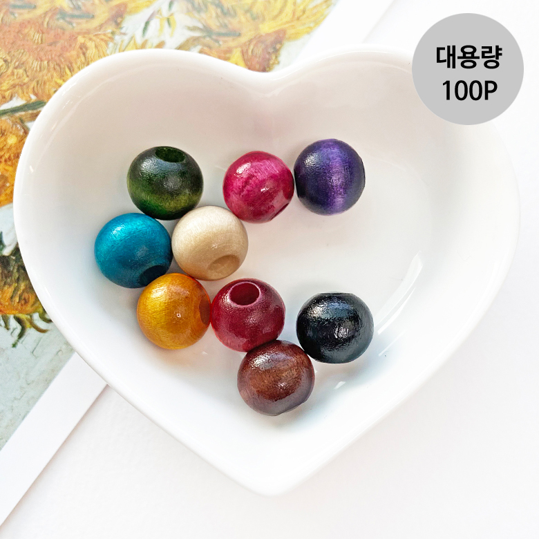9컬러 전체 (대용량100p) 국내제작 20mm 빅사이즈 컬러 나무구슬 우드구슬 - 상품 이미지