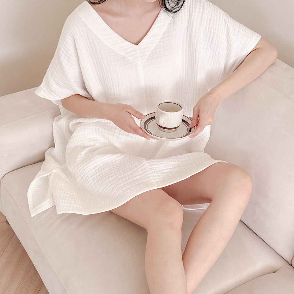 여성골프샤워가운 얇은 라운딩 로브 3중거즈 여름용 코튼앤스티치 - 상세 이미지 4