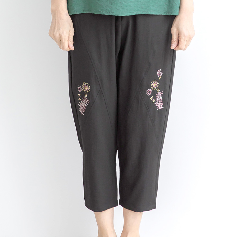 여름 인견 밴딩 배기바지 8부 체형커버 꽃자수 시원한 촉감 주머니 포켓 절복 하의 법복 - 상세 이미지 2