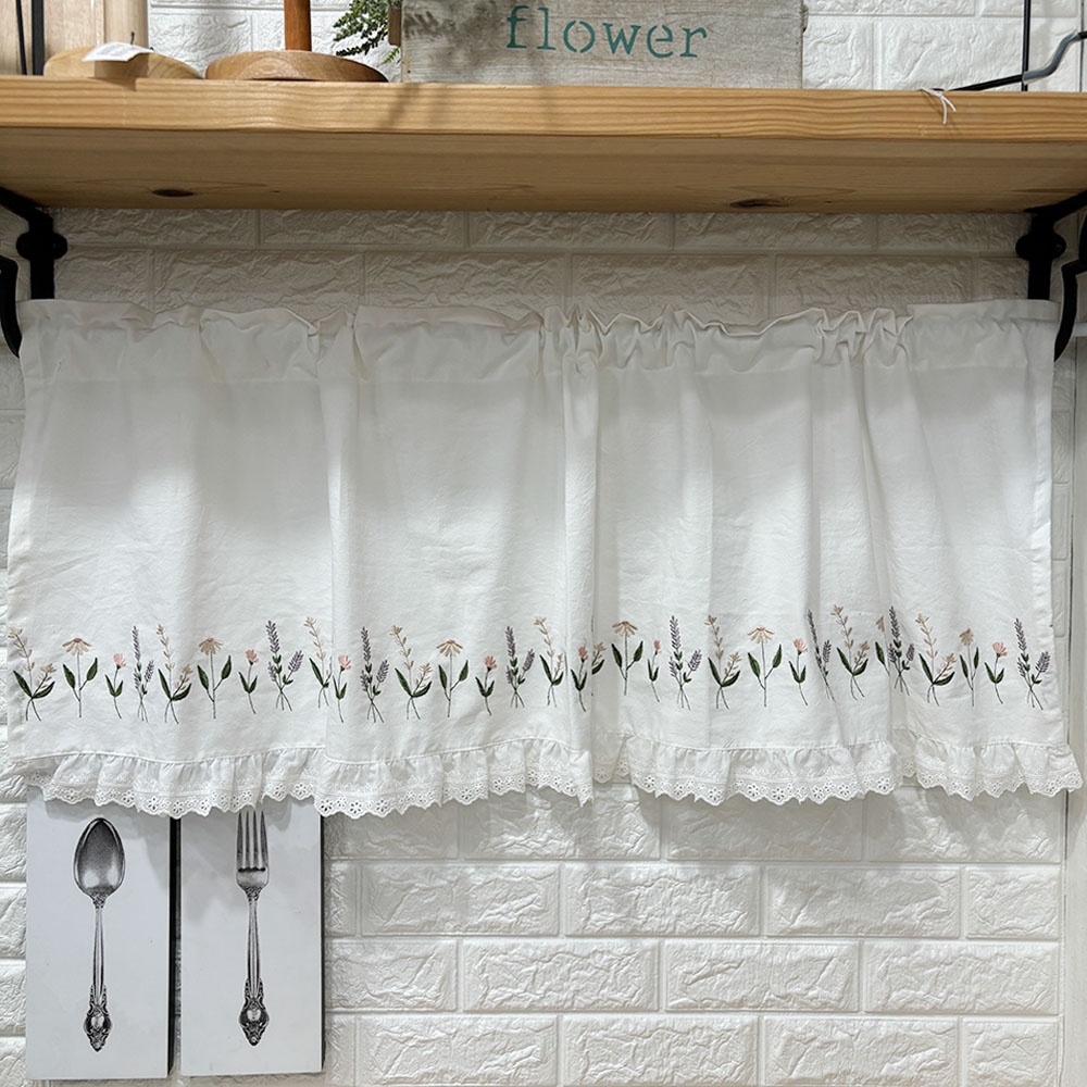 자수 플라워 주방 바란스 프릴 주방창문 커튼 가리개커튼