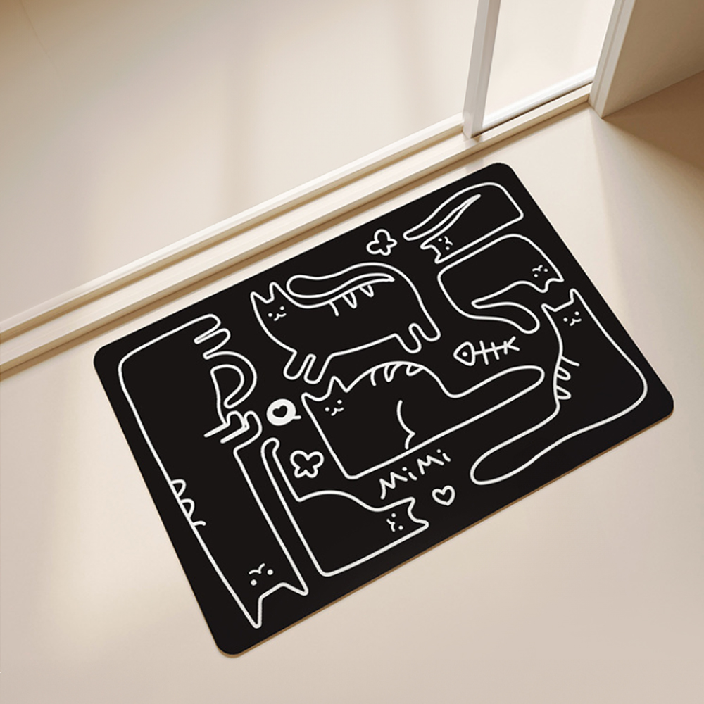 이즈코리아 블랙미미 왁자지껄 고양이 그래픽 규조토 발매트 빨아쓰는 고무발매트