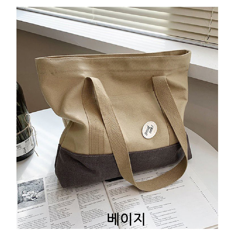 여대생 대학생 탄탄한 캔버스 빅 숄더백 직장인 여성 출근가방 외출 배색 가벼운 천가방 - 상세 이미지 4