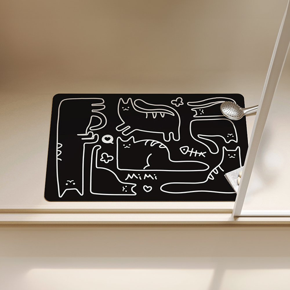 이즈코리아 블랙미미 왁자지껄 고양이 그래픽 규조토 발매트 빨아쓰는 고무발매트