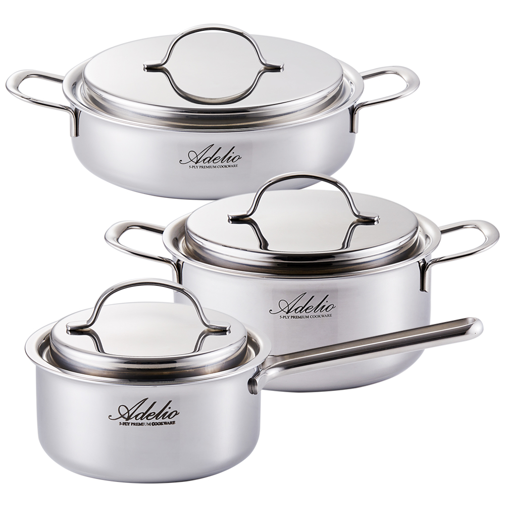 한일스텐레스 통5중 뉴아델리오 IH 스텐냄비 3종 세트 (16편수+20양수+24전골)