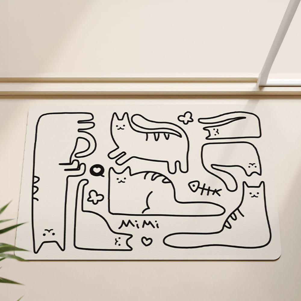 이즈코리아 블랙미미 왁자지껄 고양이 그래픽 규조토 발매트 빨아쓰는 고무발매트
