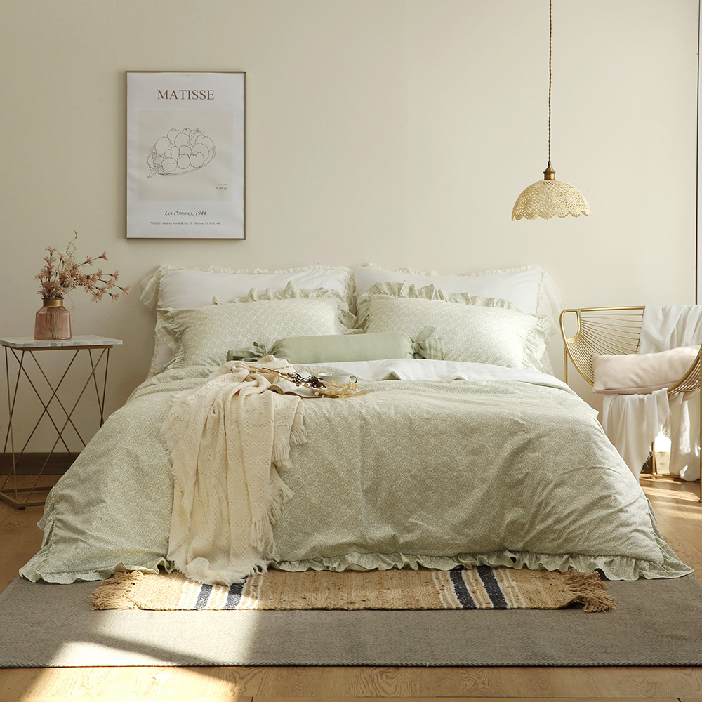 순면 프릴 잔꽃 누빔 이불 커버 세트 슈퍼 싱글 침구