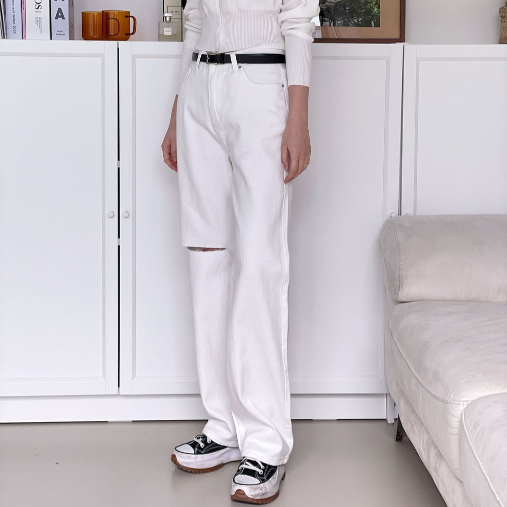 여자통와이드찢청바지 빅사이즈코튼와이드통팬츠 S,M,L,XL,2XL - 상세 이미지 3