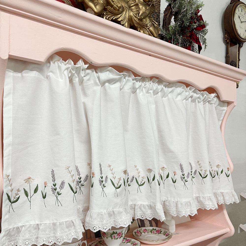 자수 플라워 주방 바란스 프릴 주방창문 커튼 가리개커튼