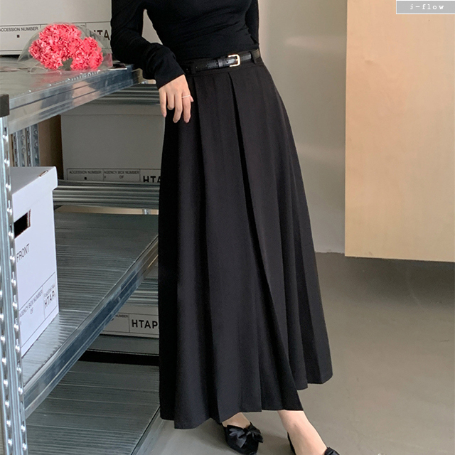 라더 플리츠 주름 벨트 A라인 맥시 롱 스커트 2col 가을 봄 코튼 데일리 제이플로우 이미지 8