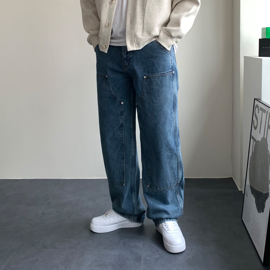더블니데님 남자흑청데님 남자와이드청바지 이미지 8