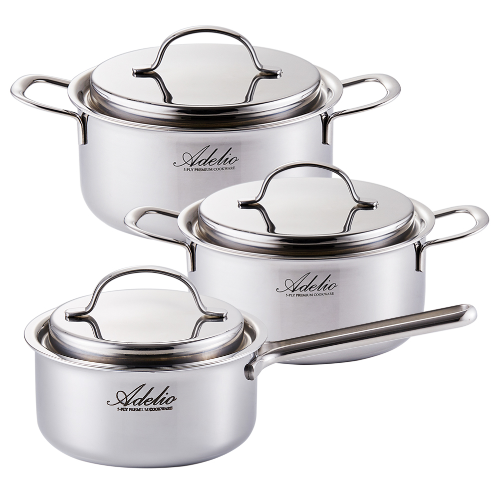 한일스텐레스 통5중 뉴아델리오 IH 스텐냄비 3종 세트 (16편수+18양수+20양수)