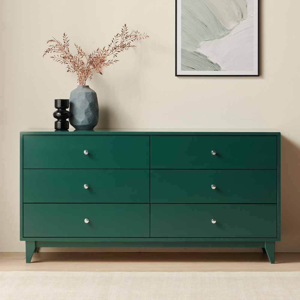 크로키 인테리어 광폭 드레스룸 와이드 원목 서랍장 1500x500x758mm, 3단, 그린 - 상품 이미지
