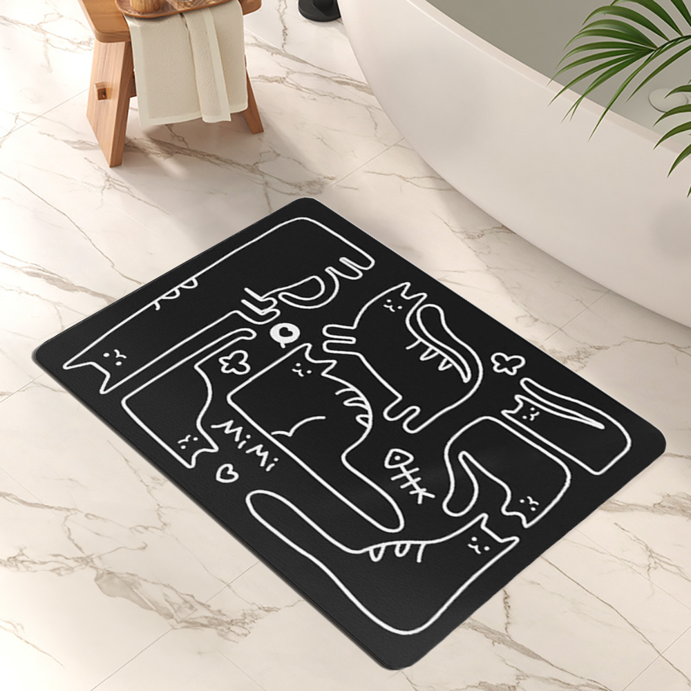 이즈코리아 블랙미미 왁자지껄 고양이 그래픽 규조토 발매트 빨아쓰는 고무발매트
