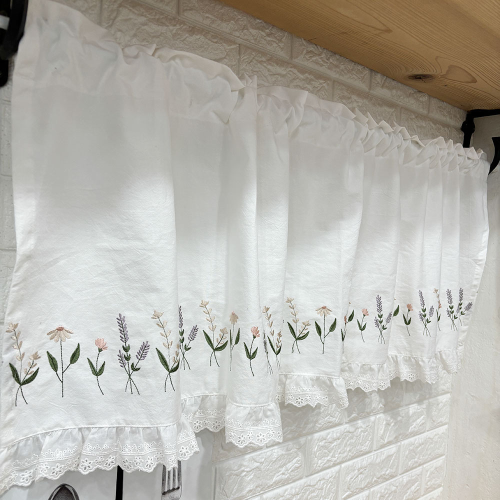 자수 플라워 주방 바란스 프릴 주방창문 커튼 가리개커튼