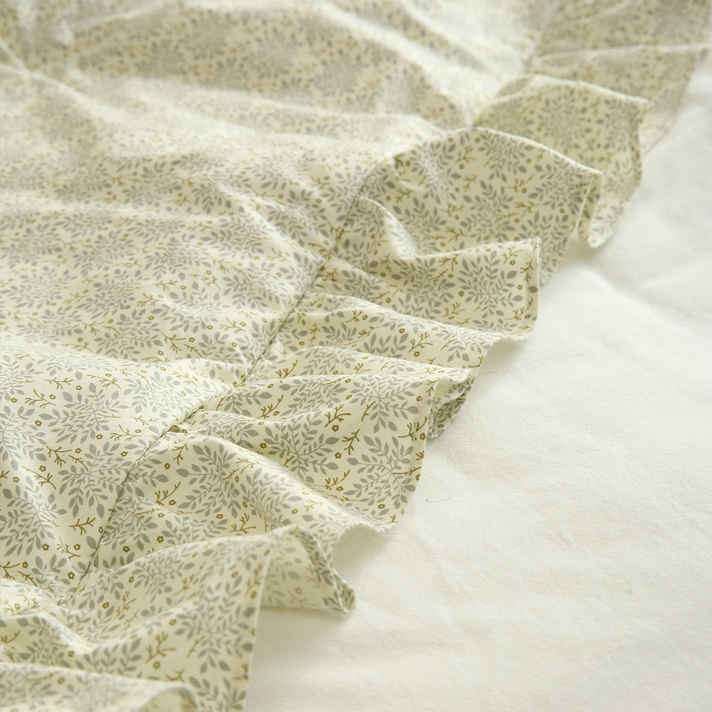 순면 프릴 잔꽃 누빔 이불 커버 세트 슈퍼 싱글 침구