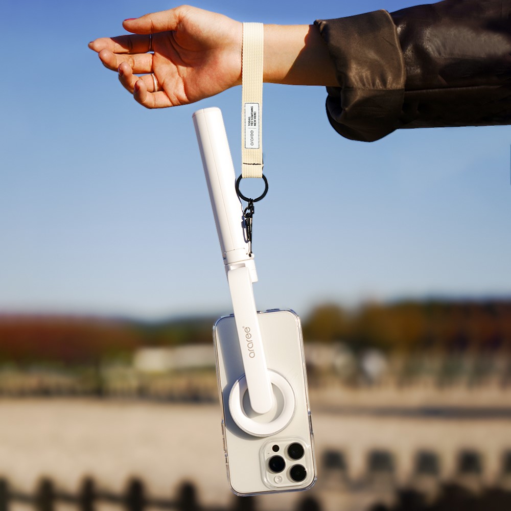 아라리 맥세이프 셀카봉 삼각대 블루투스 리모컨 맥피 포드 화이트