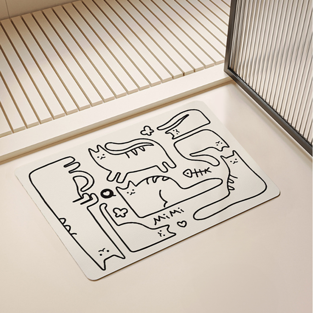 이즈코리아 블랙미미 왁자지껄 고양이 그래픽 규조토 발매트 빨아쓰는 고무발매트