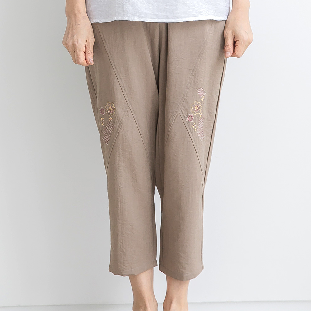 여름 인견 밴딩 배기바지 8부 체형커버 꽃자수 시원한 촉감 주머니 포켓 절복 하의 법복 - 상세 이미지 3