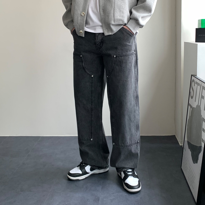 더블니데님 남자흑청데님 남자와이드청바지 이미지 7