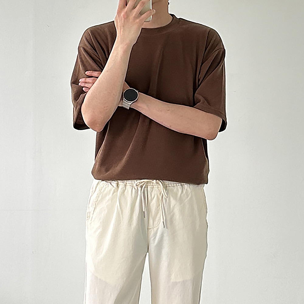 남자반팔티 이너 레이어드 쿨링 오버핏 반팔티 - 상품 이미지