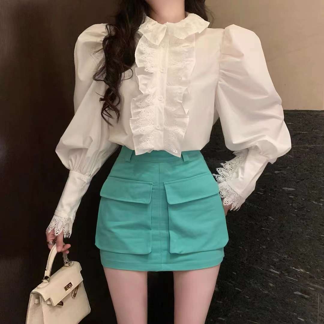 여자여자몰 베르사유장미 엘레강스 레이스 주름셔링 코튼블라우스 펀칭 봄블라우스 - 상품 이미지
