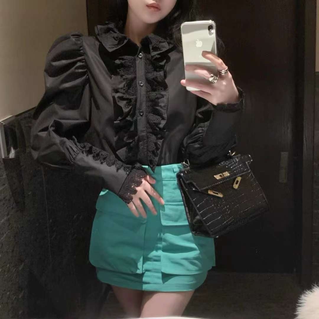 여자여자몰 베르사유장미 엘레강스 레이스 주름셔링 코튼블라우스 펀칭 봄블라우스 - 상세 이미지 5