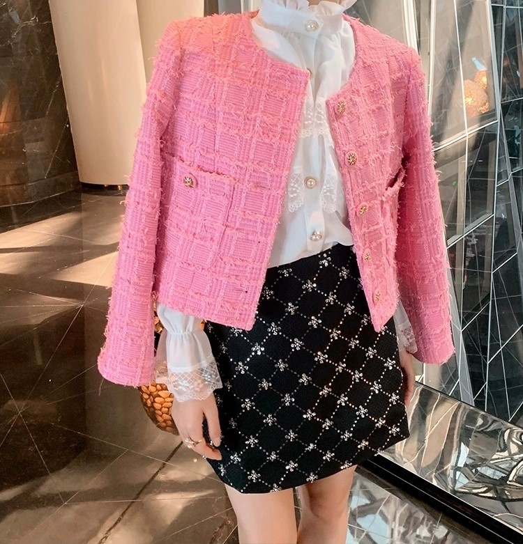 여자여자몰 세상예쁜 격자 부클 트위드자켓 간절기아우터 여성재킷 핑크 격식룩