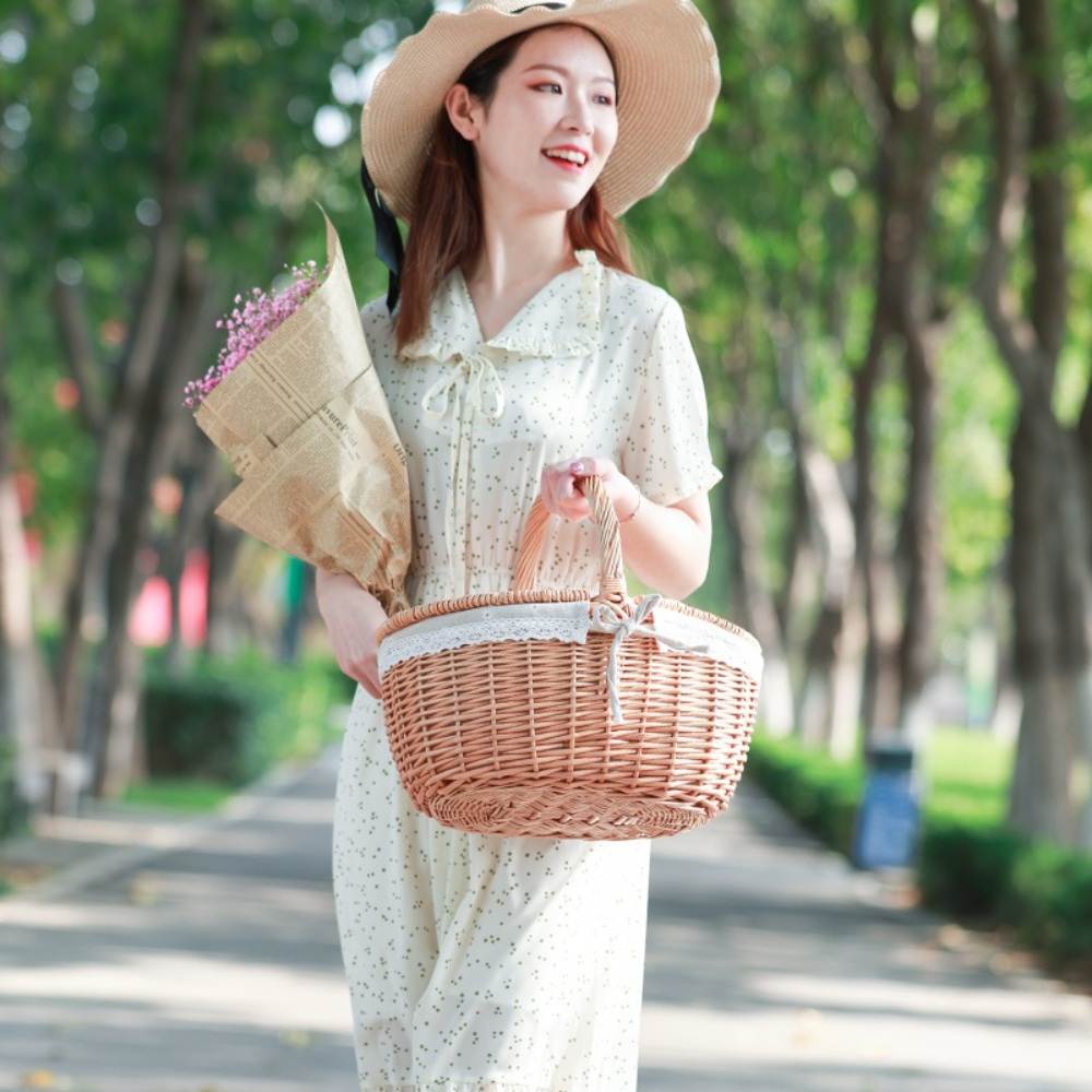 라탄 피크닉 가방 바구니 소풍가방 대형 나들이 도시락 손잡이 소품 피크닉백 - 상세 이미지 3